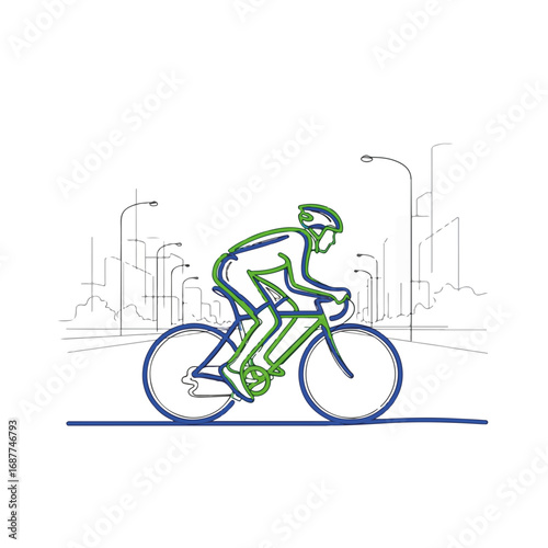 Urban cycling concept with cyclist silhouette in city scenery. Urban cycling shows physical activity and healthy lifestyle through outdoor exercise in urban environment.