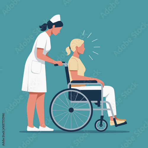 Nurse Assisting Patient in Wheelchair Illustration