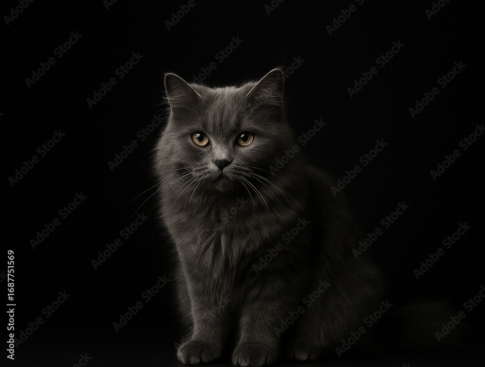 Obraz premium Elegant Grey Cat on black background