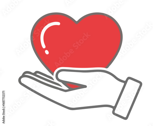 Symbol of donation showing open hand holding red heart. Symbol of donation, offering support and care, generosity and philanthropy. Concept donation promotes social responsibility,