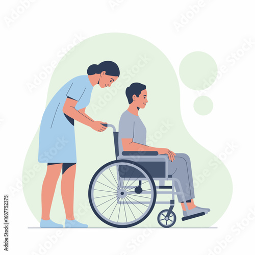 Nurse Assisting Patient in Wheelchair Illustration