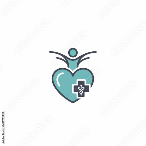 Concept of healthcare donation with heart shape containing a medical cross on white background. Healthcare donation promotes well being and social responsibility, health and support.