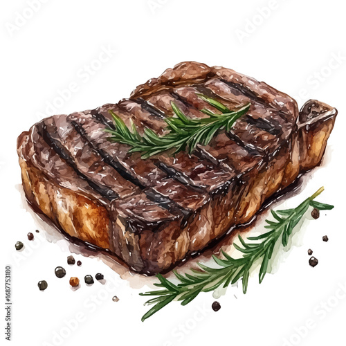 watercolor of Steak, vector, isolated on a white background.