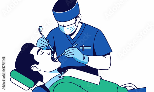 Dentist Examining Patients Teeth with Tools.
