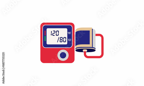 Digital Blood Pressure Monitor Displaying Systolic and Diastolic Readings, Red and Blue.