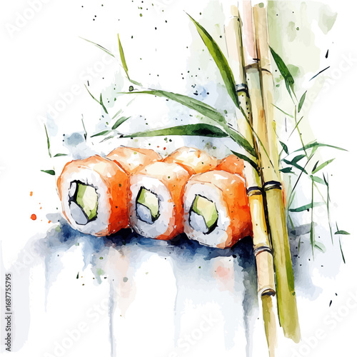 Spring Rolls, watercolor drawing vector, isolated on a white background.