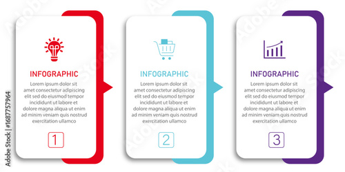 Business data visualization with arrow indicator | Infographic timeline business process with icon | 3 steps or option business diagram | Vector illustration