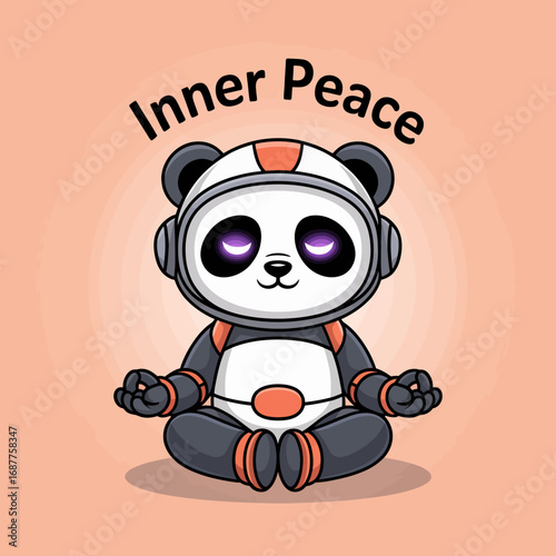 A serene panda in a spacesuit sits in a meditative pose, conveying a sense of inner peace and tranquility, beautifully blending nature and space themes.