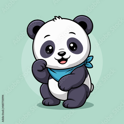This adorable illustration features a cute panda wearing a stylish bandana, epitomizing charm and friendliness with its welcoming smile in a vibrant design.