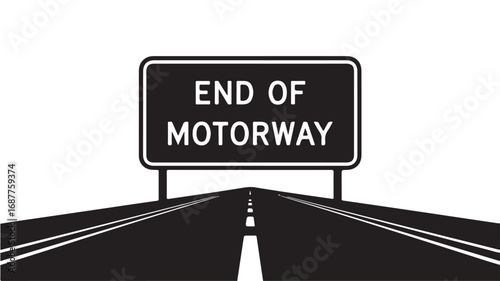 End of Motorway Sign Highway Road Traffic Sign, Black and White