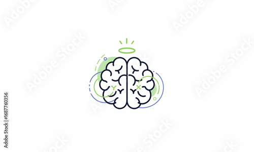 Simple Outline of a Human Brain with Halo, Conceptual Illustration.
