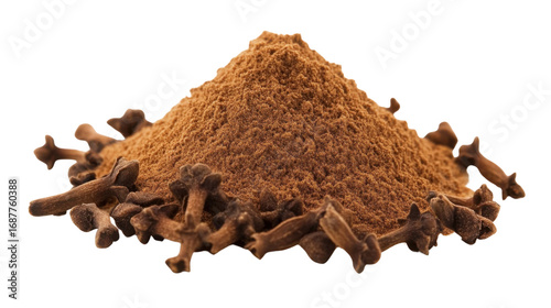 a ground clove powder on white background 