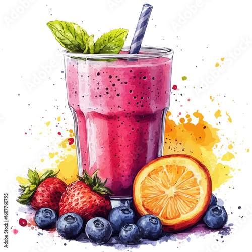 Smoothie, watercolor drawing vector, isolated on a white background.
