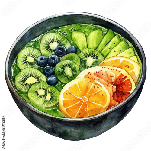 Smoothie Bowl, watercolor vector, isolated on a white background.