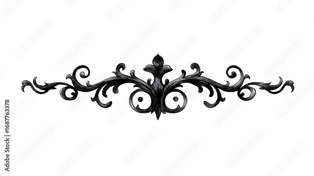 horizontal gothic ornamental divider painterly ink or stonecarved flourish symmetrical design medieval gothic style twisted iron vines and cryptic symbols ele
