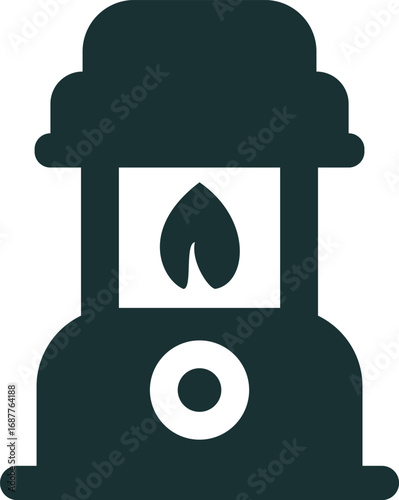 Cozy camping lantern icon shining brightly, perfect for outdoor adventures and warm, inviting atmosphere