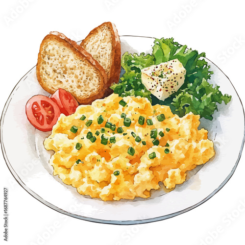 Scrambled Eggs, watercolor drawing vector, isolated on a white background.