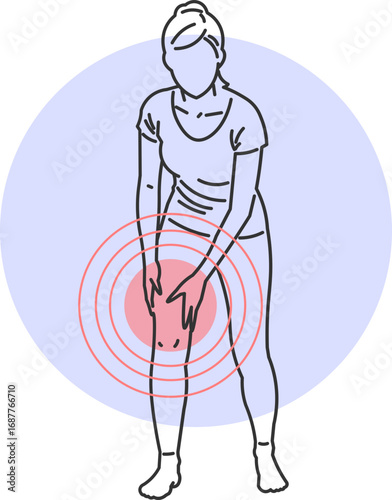 Woman with severe thigh pain in minimalist vector illustration