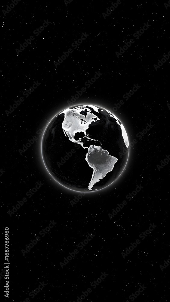 Naklejka premium Earth Globe in Space with Illuminated Continents and a Dark Background