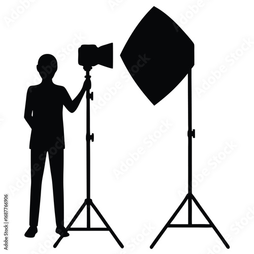 Studio Photographer With Softbox And Lights Scene
