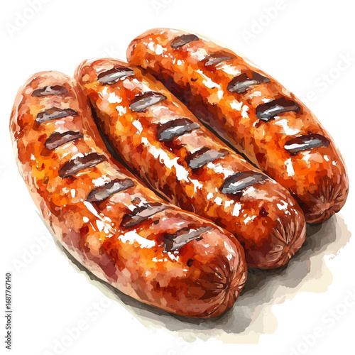 Sausages, watercolor illustration vector, isolated on a white background.