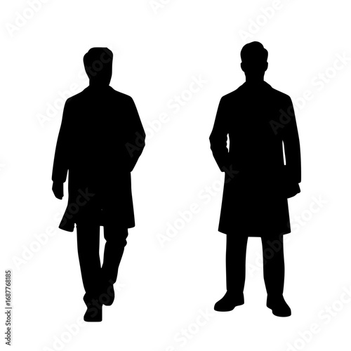 Two striking doctor silhouettes in professional attire, symbolizing medical expertise and trust in healthcare leadership and innovation