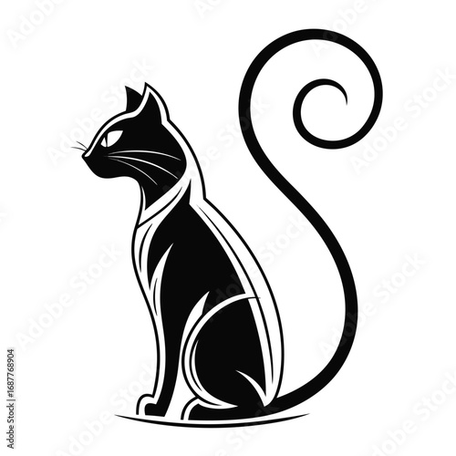 Wallpaper Mural Stylized black cat silhouette with a swirling tail and tribal markings on a white background vector Torontodigital.ca