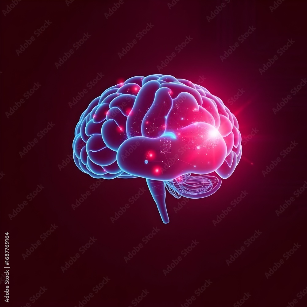 Obraz premium 3D rendered vector illustration of a human brain with abstract light and blue hues, blending medical science and technology