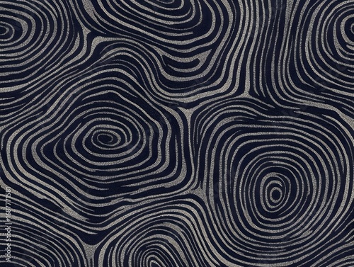 Abstract Swirling Lines Seamless Pattern Dark Blue Beige