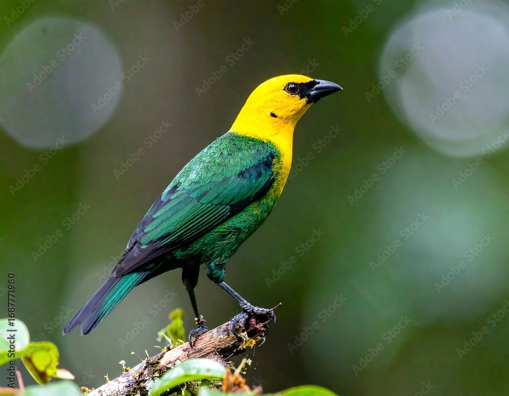 Obraz premium Vibrant bird perched in lush forest