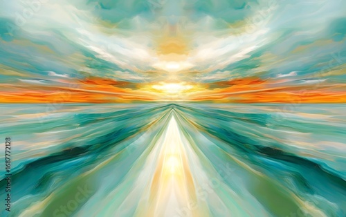 Vibrant Sunset Seascape Abstract Painting Art