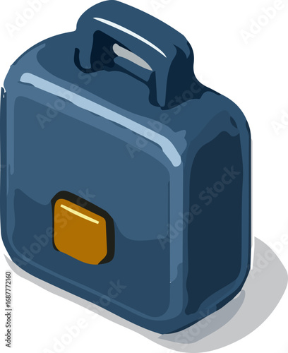 A dark blue briefcase with a golden clasp, presented in a 3D isometric perspective.
