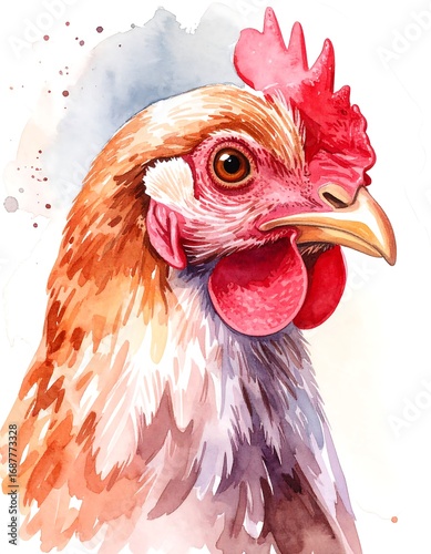 Watercolor hen portrait (1)