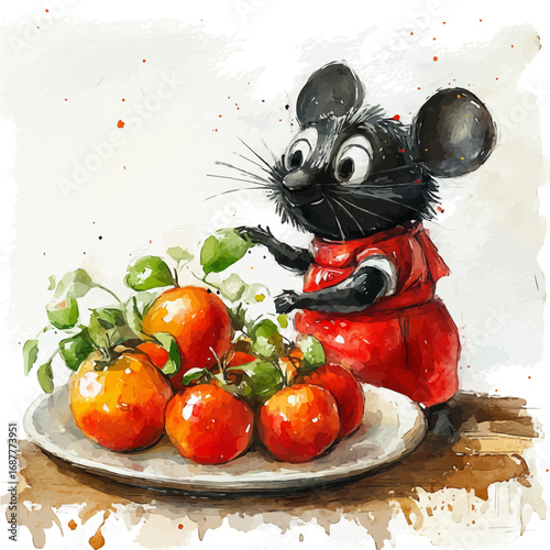 Ratatouille, watercolor drawing vector, isolated on a white background.