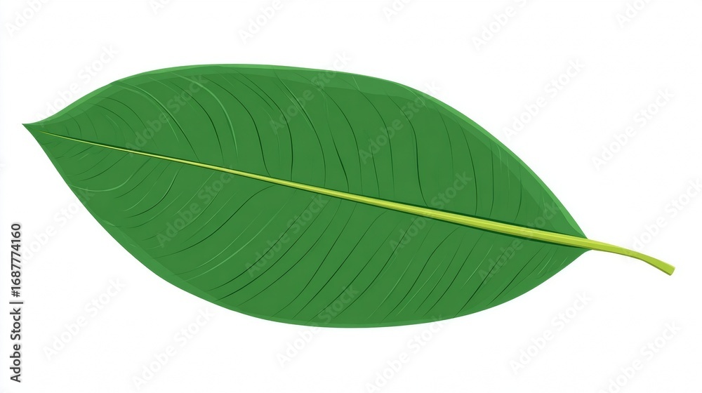 Fototapeta premium Macro close-up of a single fresh green leaf with visible veins isolated on a white background