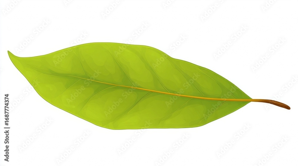 Obraz premium Fresh single green leaf isolated on white background, showcasing natural organic flora and spring growth close-up
