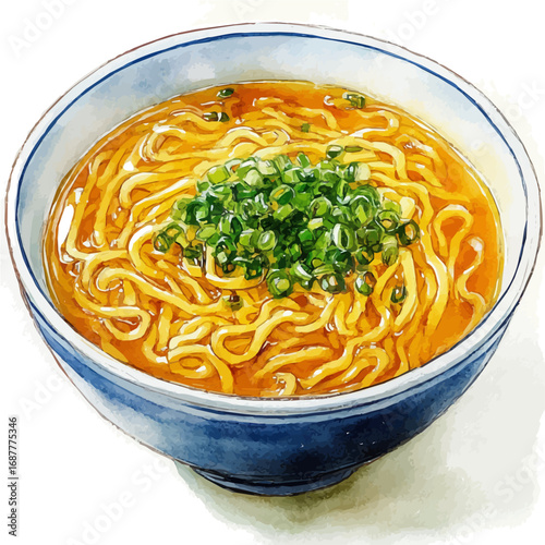Ramen, watercolor vector, isolated on a white background.