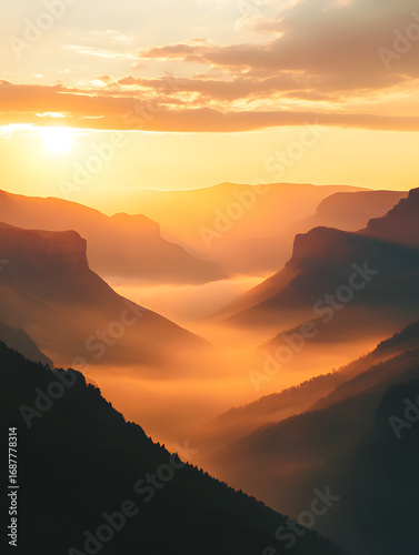 Breathtaking Sunset Over Scenic Mountain Landscape: Captivating Outdoors Photography
