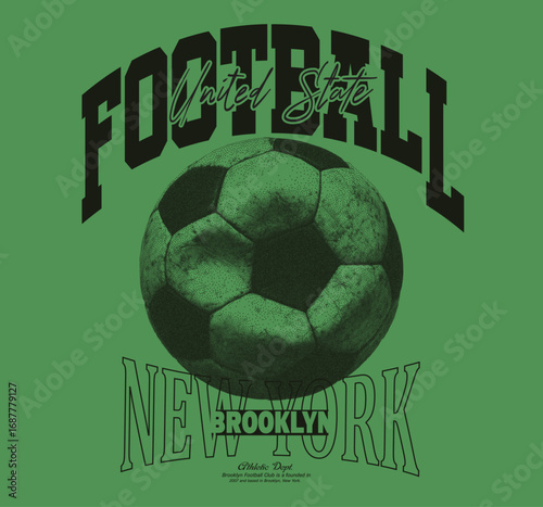Vintage football with College Font, on a green sports background, an emblem of a world championship game. Football t-shirt, sweatshirt design. perfects for men's, boy's, girl's and women's jersey. 