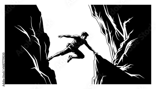 Rock climber silhouette climbing a cliff