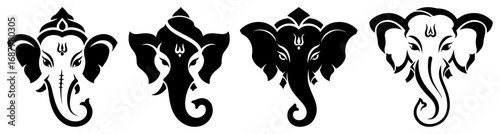 Lord Ganesha head icon silhouette collection