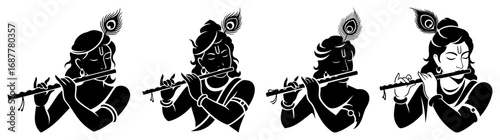Lord Krishna playing flute silhouette collection