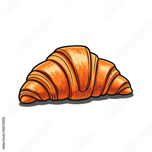 A single, perfectly baked golden croissant on a white background