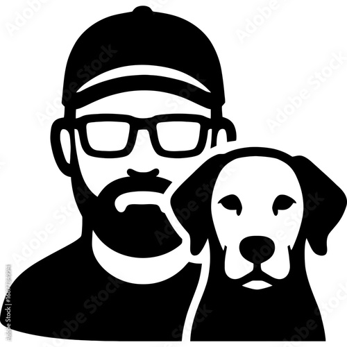 Black vector silhouette of dog trainer head