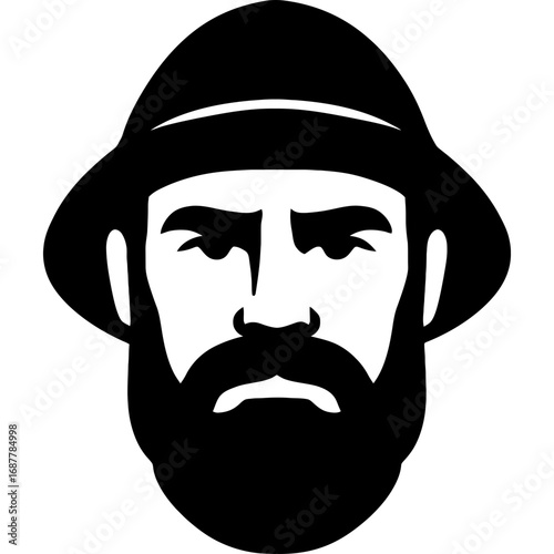 Minimalistic black silhouette of a fisherman head