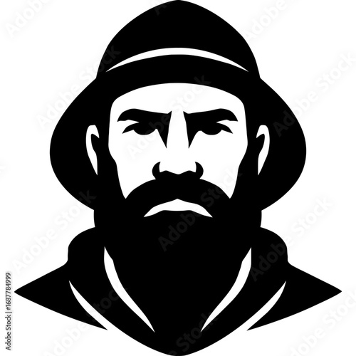 Minimalistic black silhouette of a fisherman head