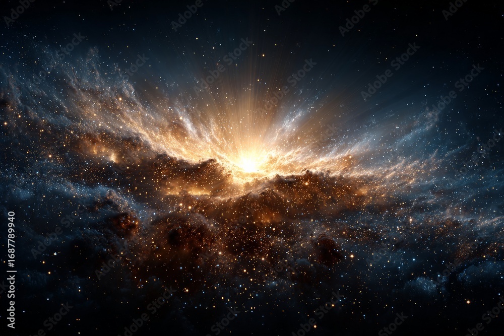 Obraz premium Bright explosion of stars in deep space with cosmic clouds and radiant light