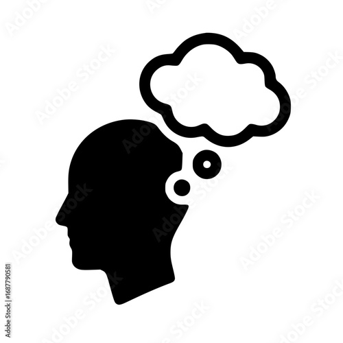 Human Head Silhouette with Question Mark Thought Bubble – Black Icon Vector Without Background
