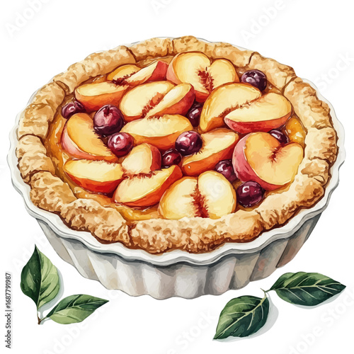 Peach Cobbler, watercolor vector, isolated on a white background.