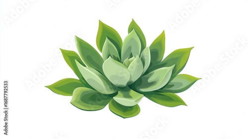 A detailed illustration of a vibrant green succulent plant with layered leaves.